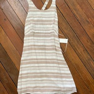 NWT Skylar + Madison beige and white striped cross back dress size med